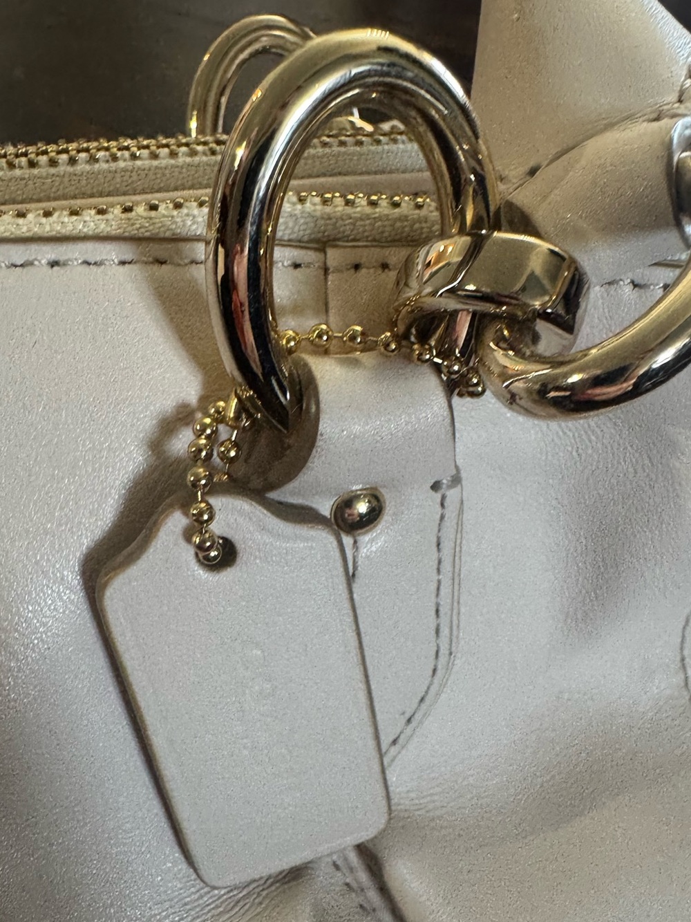 Coach Leather Satchel Bag in Light Cream and Gold Accents - Picture 15 of 16